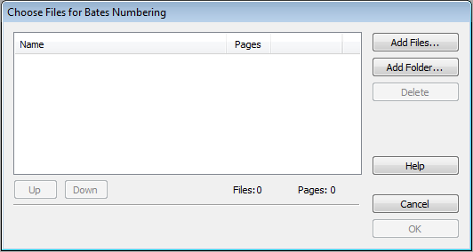 Choose Files for Bates Numbering dialogue box