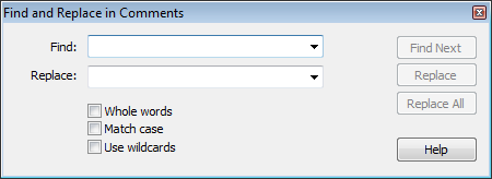 Infix Find and Replace in Comments dialogue box