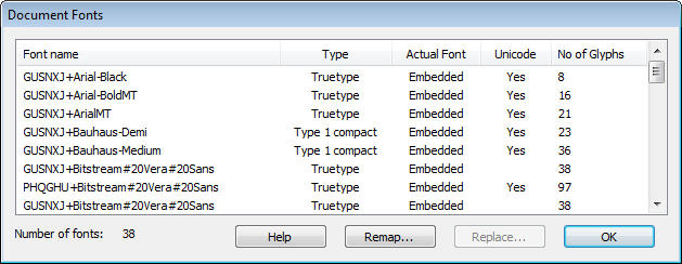 Document Font Catalogue