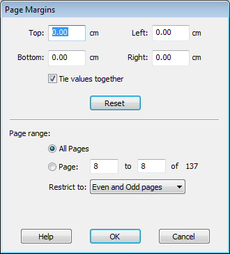 Pages Margins dialogue box