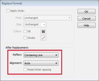 Infix Replace Format dialogue box