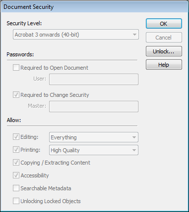 Document Security dialogue box