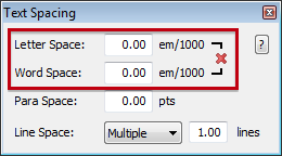 Infix Text Spacing Letter Space Word Space dialogue box