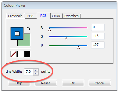 Infix Colour Picker Line Width dialogue box