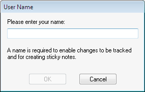 Set up user name dialogue box